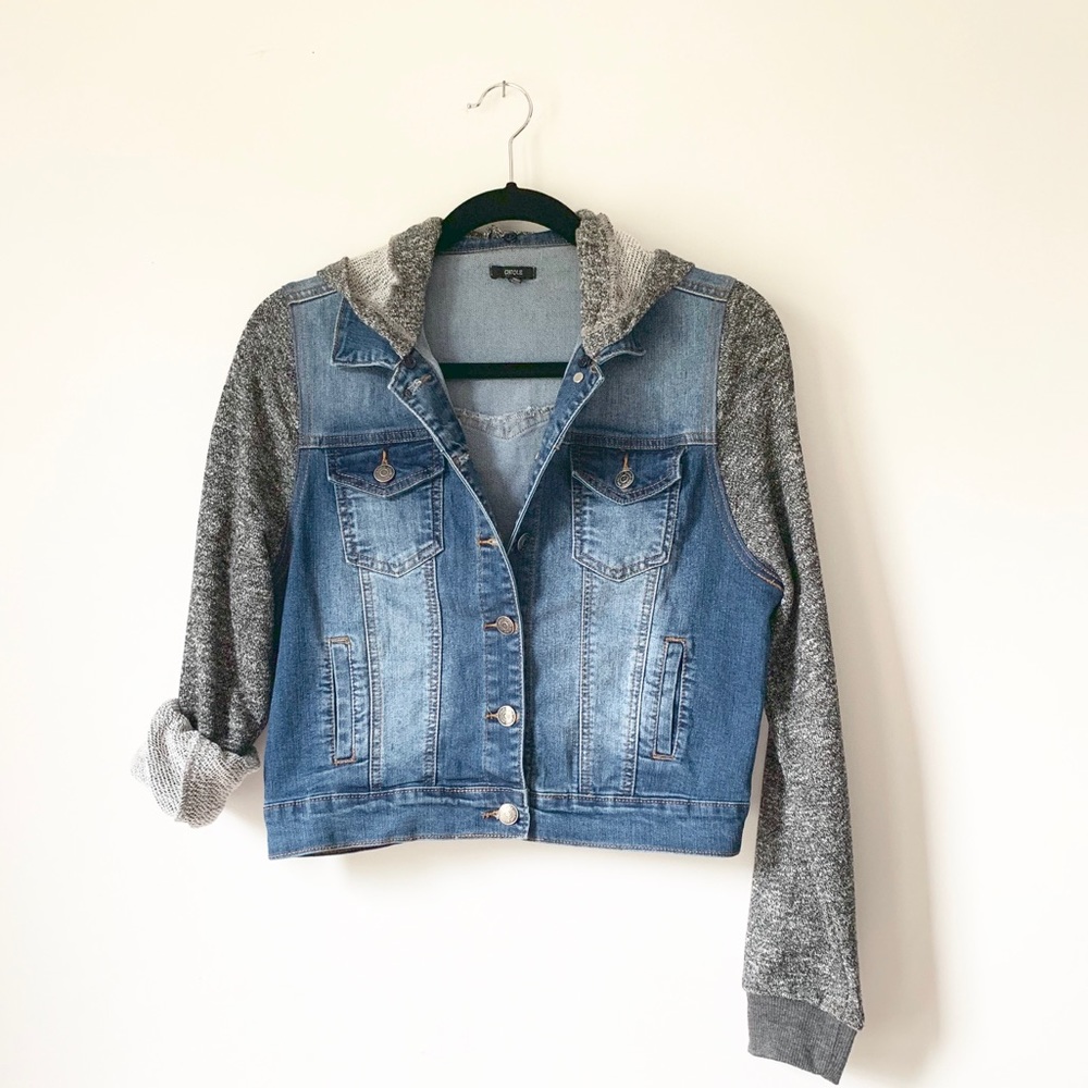 Casual Cropped Jean Jacket Hoodie
